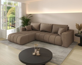 Narożnik tapicerowany z funkcją spania Milo Premium lewy, ze schowkiem na pościel, i komfortowy