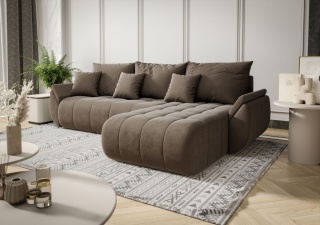 Narożnik z funkcją spania Tokyo prawy, z pojemnikiem na pościel, pojemny i elegancki