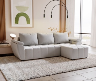 Narożnik do salonu rozkładany Zeus L prawy, z pojemnikiem na pościel, kształt L