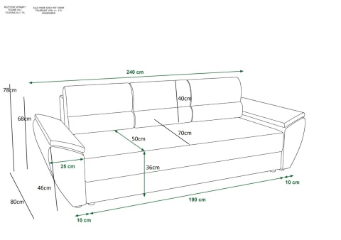 Sofa REBI BIS - wymiary
