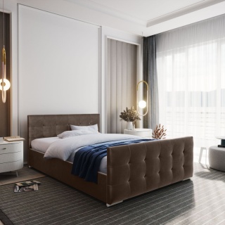 Łóżko podwójne Blind, z pojemnikiem i ozdobnym zagłówkiem, do sypialni