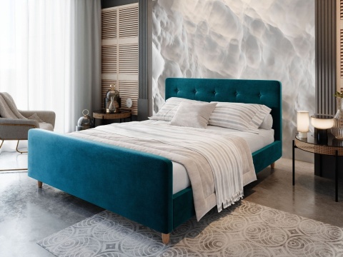 Łóżko do sypialni Cupra, z pojemnikiem na pościel, tapicerowane