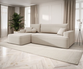 Sofa z funkcją spania Figo lewy, ze schowkiem na pościel