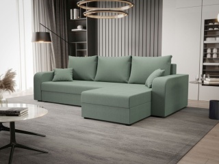 Narożnik do salonu rozkładany Hewlet L Bis prawy, z pojemnikiem na pościel