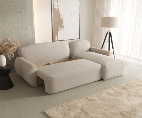 Narożnik ze schowkiem na pościel Lucas prawy i funkcją spania, nowoczesny i wygodny