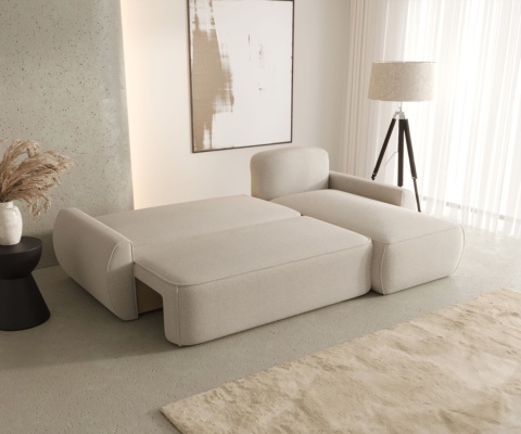 Narożnik ze schowkiem na pościel Lucas prawy i funkcją spania, nowoczesny i wygodny