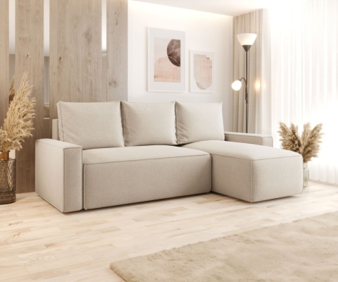Sofa funkcjonalna z funkcją spania Savio prawy, ze schowkiem na pościel