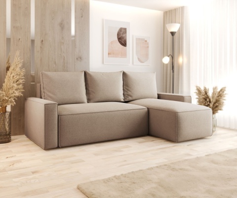 Sofa funkcjonalna z funkcją spania Savio prawy, ze schowkiem na pościel