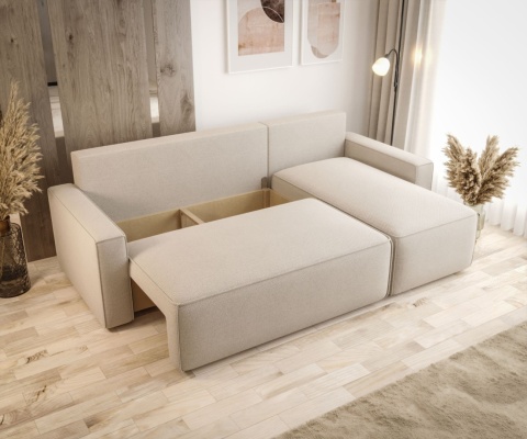 Sofa funkcjonalna z funkcją spania Savio prawy, ze schowkiem na pościel