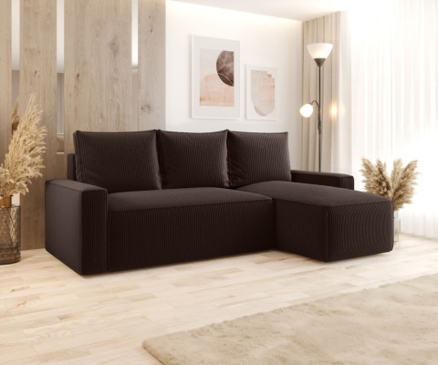 Sofa funkcjonalna z funkcją spania Savio prawy, ze schowkiem na pościel