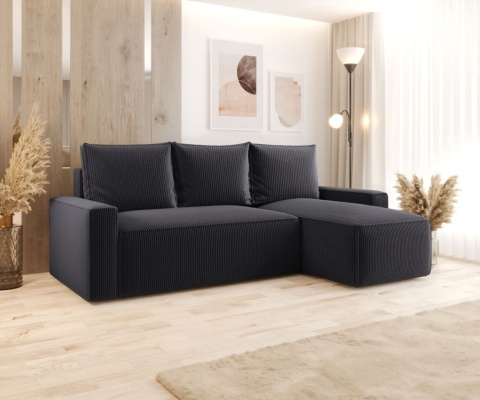 Sofa funkcjonalna z funkcją spania Savio prawy, ze schowkiem na pościel