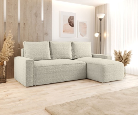 Sofa funkcjonalna z funkcją spania Savio prawy, ze schowkiem na pościel