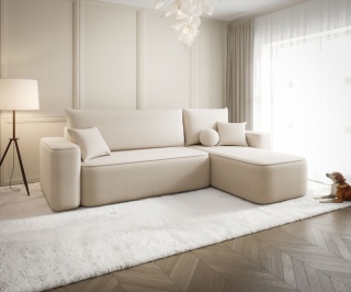 Sofa z funkcją spania Senno prawostronna, ze schowkiem na pościel, wygodna