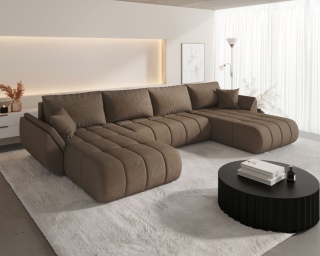 Narożnik tapicerowany z funkcją spania Tokyo U Premium, ze schowkiem na pościel, komfortowy