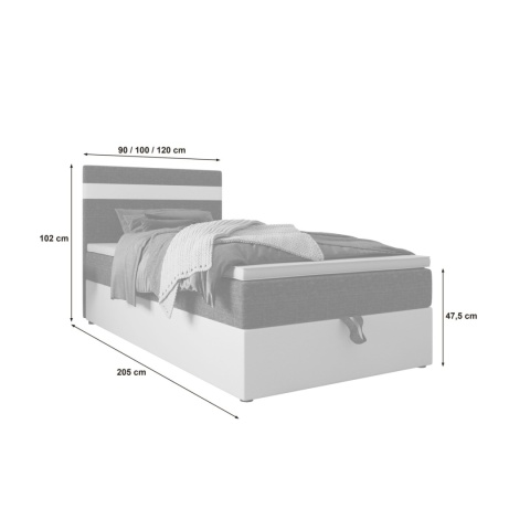 Małe łóżko pojedyncze do pokoju z pojemnikiem Modena, tapicerowane