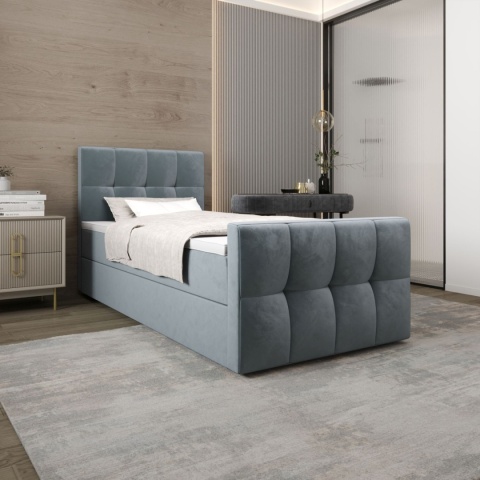 Łóżko pojedyncze Manhattan do sypialni z pojemnikiem, pikowane