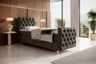 Łóżko pojedyncze do sypialni Chester Plus z pojemnikiem na pościel, klasyczne i funkcjonalne