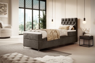 Łóżko pojedyncze do sypialni Chester ze schowkiem na pościel, tapicerowane i wygodne