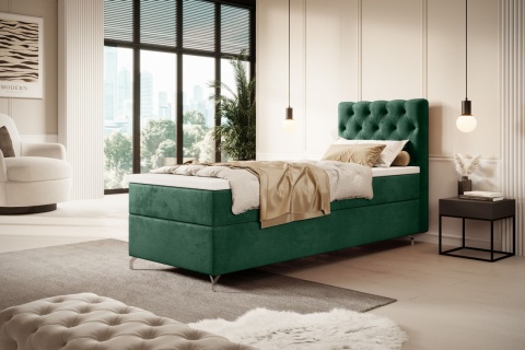 Łóżko pojedyncze do sypialni Chester ze schowkiem na pościel, tapicerowane i wygodne