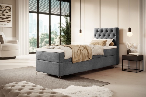 Łóżko pojedyncze do sypialni Chester ze schowkiem na pościel, tapicerowane i wygodne