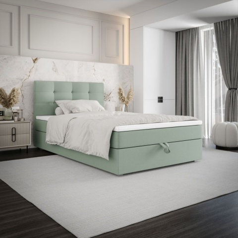 Łóżko pojedyncze do sypialni Fado 11 ze schowkiem na pościel, minimalistyczne i wygodne