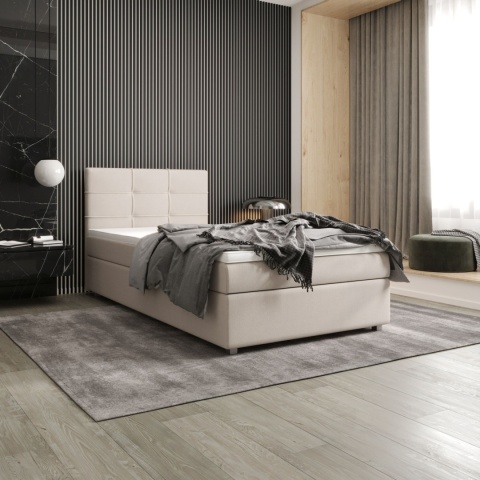 Łóżko pojedyncze do sypialni Fado 22 ze schowkiem na pościel, pikowane i stylowe