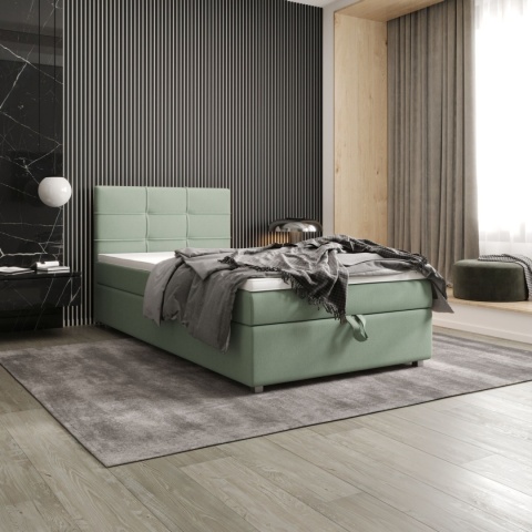 Łóżko pojedyncze do sypialni Fado 22 ze schowkiem na pościel, pikowane i stylowe