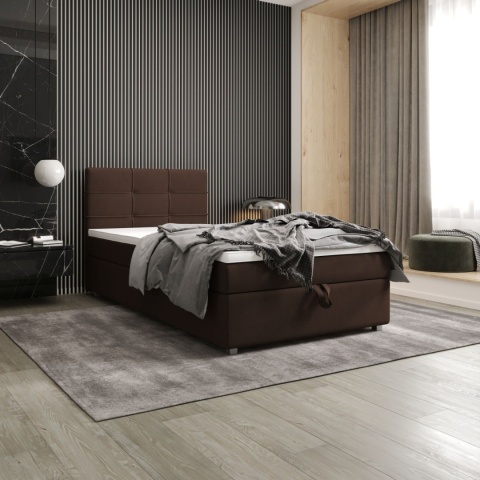 Łóżko pojedyncze do sypialni Fado 22 ze schowkiem na pościel, pikowane i stylowe