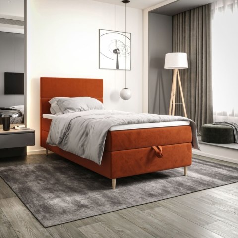 Łóżko pojedyncze do sypialni Flo z schowkiem na pościel, tapicerowane