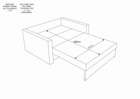 Sofa z funkcją spania amerykanka Twice 120, z pojemnikiem na pościel